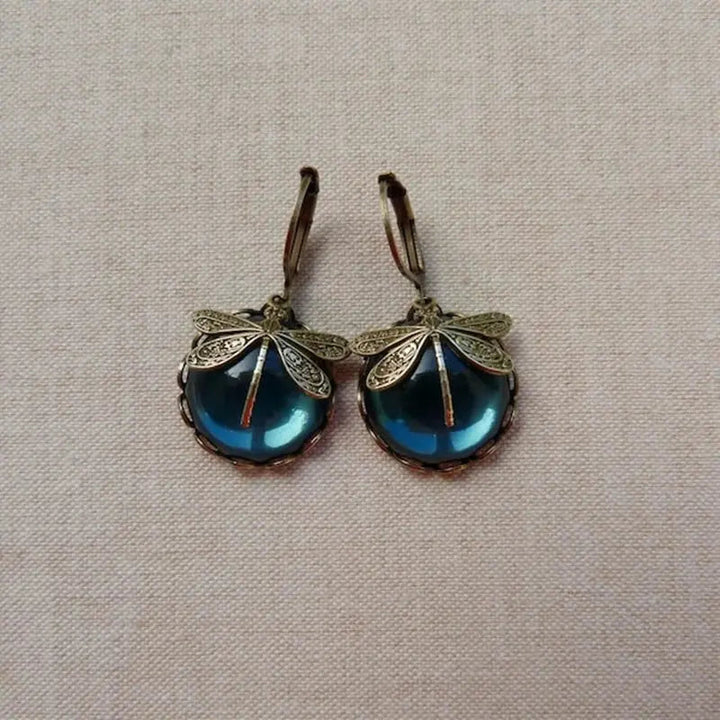 Spherical dragonfly earrings in antique gold